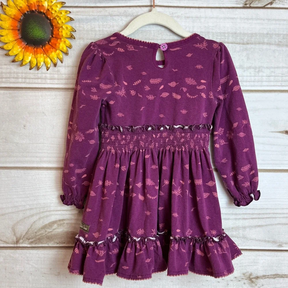 Matilda‎ Jane Girls Dress Long Sleeve Purple Leaf Print Ruffle Size 2